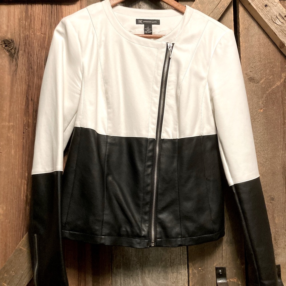 INC International Concepts black and white non leather jacket.